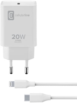 Cellularline ACHIPHKITC2LMFI20 - USB-C Oplader 20 W - Inclusief 100 cm USB-C naar Lightning-kabel - Wit
