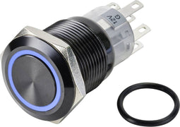 TRU COMPONENTS TC-9428176 LAS1-AGQ-22E/B/12V/A Druktoets 250 V/AC 3 A 2x uit/(aan) Moment Blauw (Ø) 19 mm IP65 1 stuk(s