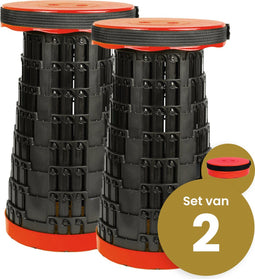 Opvouwbare kruk extra strong rood per 2 - telescopische kruk - 250 kg - inklapbare kruk - draagbaar - kampeerstoel - opstapkrukje