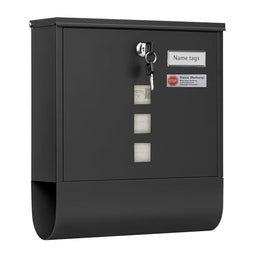 Woltu Brievenbus met Krantenvak en Naamplaat - Zwart - 33,8 x 30,8 x 10 cm