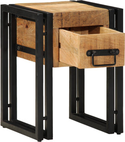 vidaXL - Bijzettafel - met - lade - Zwart - 30x30x40 - cm - Massief - mangohout