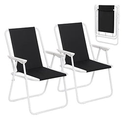 Woltu Campingstoel Set van 2 - Opvouwbare Lichtgewicht Stoelen met Armleuningen - Zwart - 58x53x76