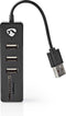 Nedis UHUBCU2340BK - USB Hub - 3x USB 2.0 type-A met SD/microSD-kaartlezer - Zwart