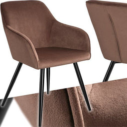 tectake® Eetkamerstoel Marilyn - Gestoffeerd - Fluweellook - Bruin/Zwart