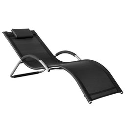 SoBuy Ligstoel - Tuinstoel Zwart - 63x66x172cm - OGS38-SCH
