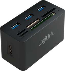 LogiLink USB 3.0 hub - Hub met kaartlezer - 3x USB 3.2 (Gen1, 5Gb/s) - Zwart