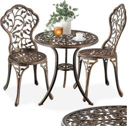 tectake® Lyon - 3-delige Bistroset - Vintage Design - Aluminium - Bronskleurig