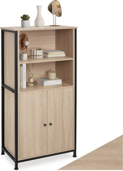 Tectake Houten Wandkast Doncaster - Boekenkast - 2 Open Vakken - Zwart Metalen Frame - Afmeting (LxBxH) 60x38x125 cm - Lichtbruin