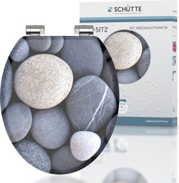 SCHÜTTE WC-Bril 80130 GREY STONE - MDF-Hout - Soft Close - Verchroomde Scharnieren - Belastbaar tot 175 kg - Decor - 3-zijdige Print