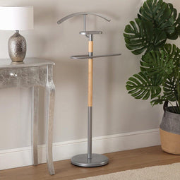 Holstebro moderne en multifunctionele kapstok met 2 haken of hangers voor heren- of dameskleding, afmetingen (H x L x B) 112 x 28,8 x 46,5 cm, metaal en hout, kleur: grijs