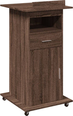 vidaXL - Lessenaar - met - wielen - en - lade - 55x55x107 - cm - hout - bruin - eikenkleur