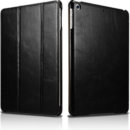 Icarer - 3-Vouw echt lederen sleepcover hoes - iPad 9.7 (2017/2018) / Pro 9.7 / Air / Air 2 - Zwart