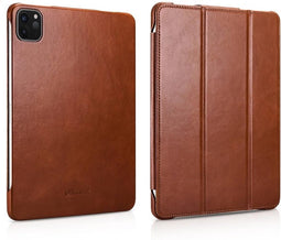Icarer - 3-Vouw echt lederen sleepcover hoes - iPad Pro 11 inch (2018-2020) - Cognac