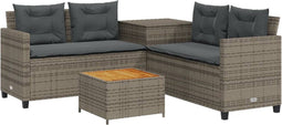 vidaXL - Tuinbank - met - tafel - en - kussens - L-vormig - poly - rattan - grijs