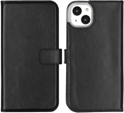 Selencia iPhone 14 Plus - Echt Lederen Bookcase - 3 Pashouders - Zwart