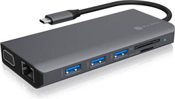 ICY BOX IB-DK4070-CPD Bedraad USB 3.2 Gen 1 (3.1 Gen 1) Type-C Antraciet, Zwart