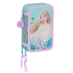 Driedubbele Pennenzak Frozen Hello spring Licht Blauw 12.5 x 19.5 x 5.5 cm (36 Onderdelen)