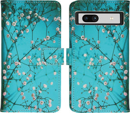 iMoshion Hoesje Geschikt voor Google Pixel 7a Hoesje Met Pasjeshouder - iMoshion Design Softcase Bookcase - Blauw / Blossom