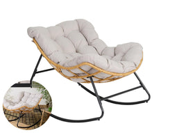 Lifa Garden Rotan Rocking Stoel met Kussen - Naturel - 110x70x90 cm