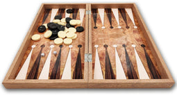 Klassiek houten backgammon bordspel - kleur Rosé hout - Maat S 25cm - Reiseditie - Met schaakbord