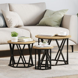 vidaXL - Nesting - Salontafels - 3 - stuks - Artisan - Eiken - Geengineerd - Hout