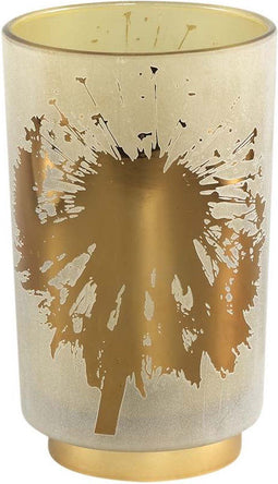 PTMD Besh Rond Windlicht - H20 x Ø12 cm - LED - Glas - Bruin/Goud -lampje heeft 2 AAA batterijen nodig. Deze worden er niet bijgeleverd.