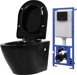 vidaXL - Hangend - toilet - met - verborgen - stortbak - keramiek - zwart