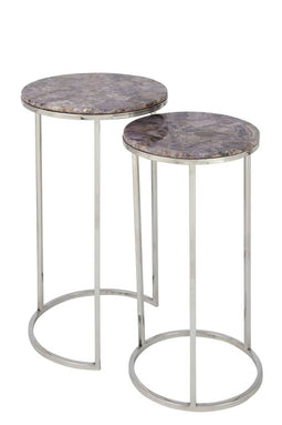 J-Line Bijzettafels Amethist Steen-Metaal Paars-Zilver (2-delig)