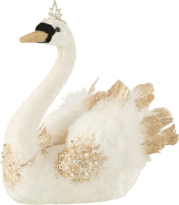 J-Line figuur Zwaan Zittend - veren/velvet - ecru/goud - small