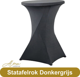 Statafelrok donkergrijs 80 cm - partytafel - tafelrok voor statafel - Statafelhoes - Bruiloft - Cocktailparty - Stretch Rok