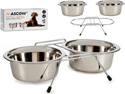 Mascow Double - Voer- & Drinkbak - RVS 2,6 L 24,5 x 11 x 52,5 cm - Zilver (2 x 2600 ml)