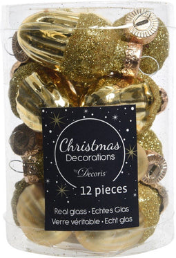 12 Glazen eikels met dop 30 x 40 mm licht goud