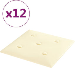 vidaXL - Wandpanelen - 12 - st - 1,08 - m² - 30x30 - cm - kunstleer - crèmekleurig