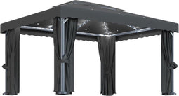 vidaXL - Prieel - met - gordijn - en - LED-lichtslinger - 4x3 - m - antracietkleurig