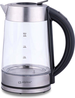 alpina Waterkoker met Temperatuurregeling 0.8L - Glazen Waterkoker 230V - Waterkoker met Warmhoudfunctie - Temperatuur van 50°C tot 100°C - Automatisch Uitschakelen - Glas/RVS - Zilver
