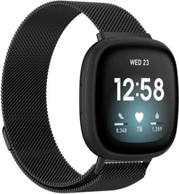 Fitbit Versa 3 / Sense - Milanese Bandje - Geweven Roestvrij Staal Magneetsluiting - Zwart