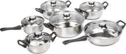 12-Delige Pannenset - Versterkte Bodem - Pottenset - Kookpannen - Koekenpan - Steelpan - Bakpan - PFAS-Vrij - Pannenset - Pannenset Inductie - Antiaanbaklaag - Koekenpannenset - RVS