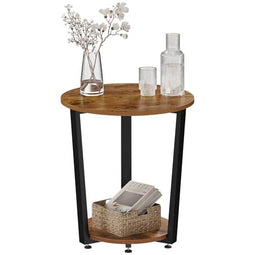 Woltu Ronde Salontafel met 2 Planken - Metaal en Hout - Rustiek Bruin - 50 x 53 x 50 cm