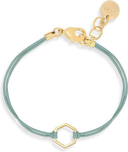 Scmyk BG-262 - Armband - Goudkleurige hexagon bedel - Mintkleurig leer