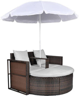 vidaXL - Tuinbed - met - parasol - poly - rattan - bruin