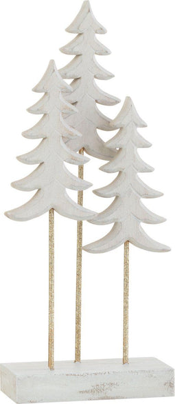 J-Line decoratie Kerstboom Op Voet - hout - wit/goud - small