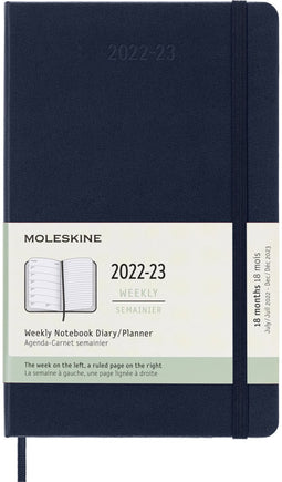 Moleskine 18 Maanden Agenda - 2022/23 - Wekelijks - Large - Harde Kaft - Saffier Blauw