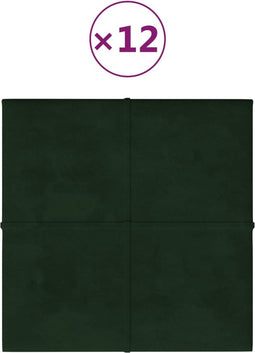 vidaXL - Wandpanelen - 12 - st - 1,08 - m² - 30x30 - cm - fluweel - donkergroen