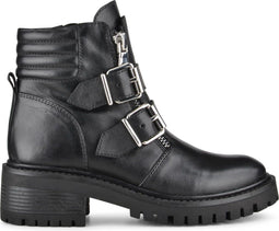 PS Poelman Klara - Dames Biker Boots - Chunky zool 5,5 cm met gespen en ritssluiting - Zwart - Maat 37