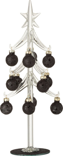 J-Line decoratie Boom + kerstballen Sterretjes - glas/kunstof - zwart - medium