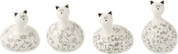 J-Line figuur Kat Gezicht - keramiek - wit/zwart - small - 4 stuks