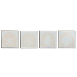 Schilderij Home ESPRIT Wit Crème Mediterrane 40 x 3 x 40 cm (4 Stuks)