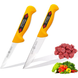 EIKASO Slagersmessenset - 2-delig - Uitbeenmes & Vleesmes - 1.4116 Staal - Geel Handvat - Soling...
