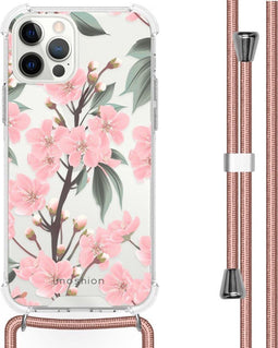 iMoshion Hoesje Geschikt voor iPhone 12 Pro / 12 Hoesje Met Koord - iMoshion Design Hoesje met Koord - Groen / Transparant / Roze / Cherry Blossom