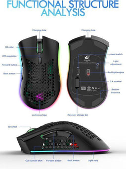 ZIYOU LANG X3 - Draadloze Gaming Muis - RGB Honeycomb - Zwart